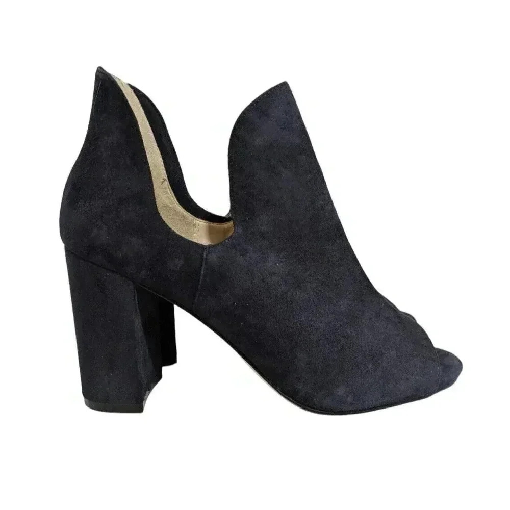 Cole Haan Grand OS Electa Bootie in Marine Blue Suede Size 7.5 Peep Toe Cutout